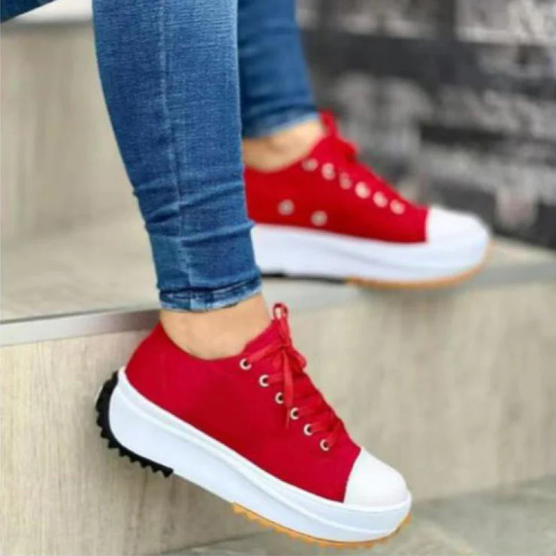 2022 Women's Round Toe Lace-up Platform Arch Support Canvas Shoes - Image 3