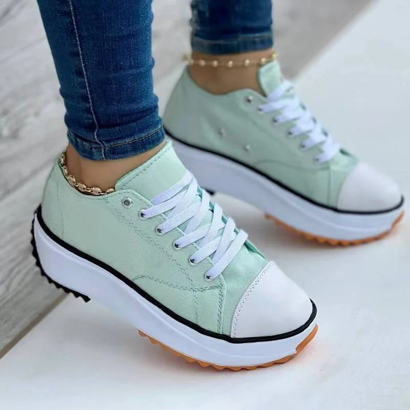 2022 Women's Round Toe Lace-up Platform Arch Support Canvas Shoes - Image 4