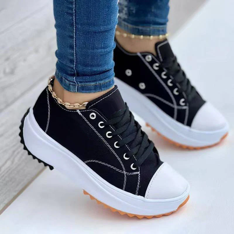 2022 Women's Round Toe Lace-up Platform Arch Support Canvas Shoes - Image 5