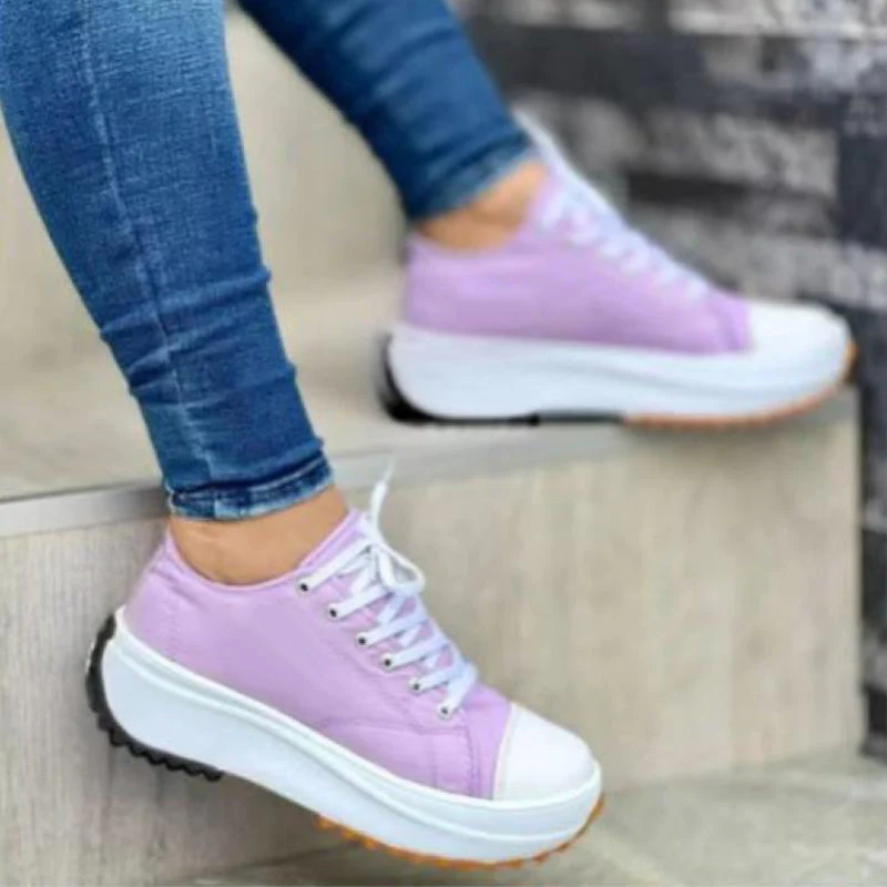 2022 Women's Round Toe Lace-up Platform Arch Support Canvas Shoes - Image 6