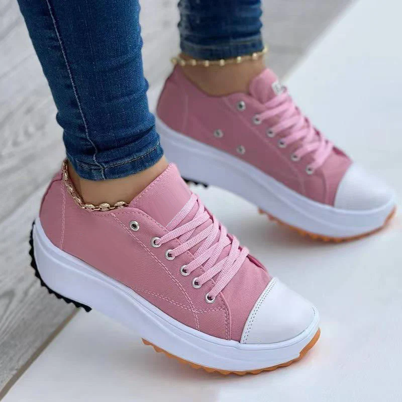 2022 Women's Round Toe Lace-up Platform Arch Support Canvas Shoes - Image 7