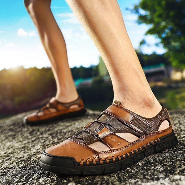 Men Comfy Flat Heel Summer Leather Sandals - Image 14