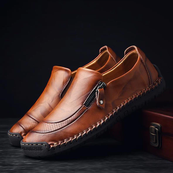 Men Hand Stitching Zipper Slip-ons Leather Shoes - Image 10