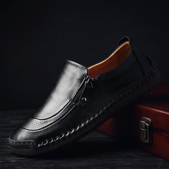 Men Hand Stitching Zipper Slip-ons Leather Shoes - Image 11