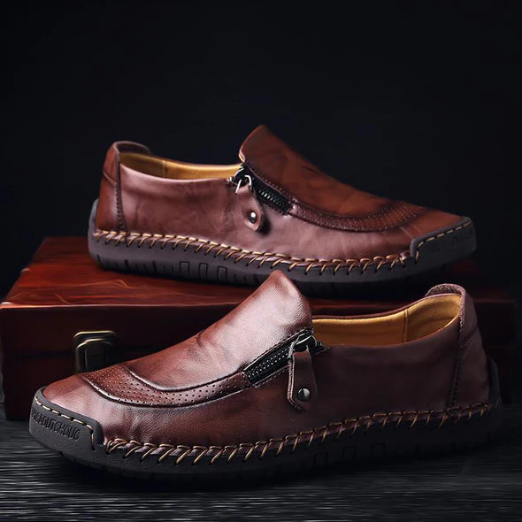 Men Hand Stitching Zipper Slip-ons Leather Shoes - Image 12