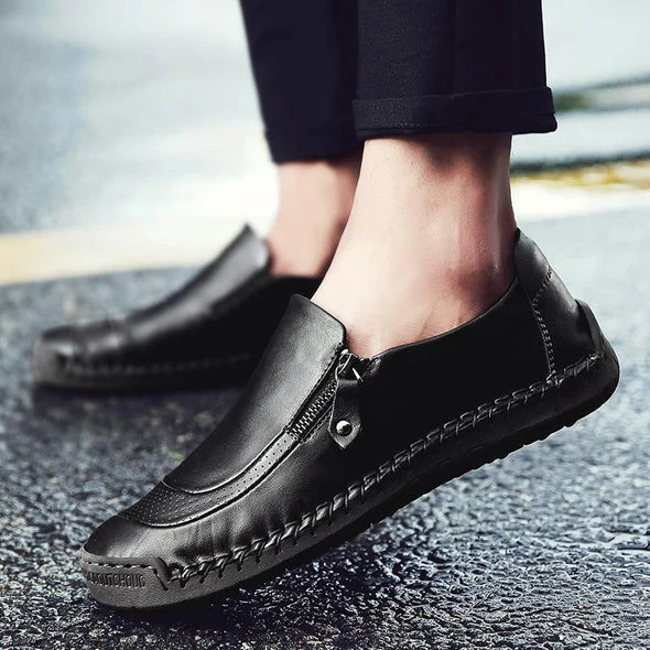 Men Hand Stitching Zipper Slip-ons Leather Shoes - Image 17