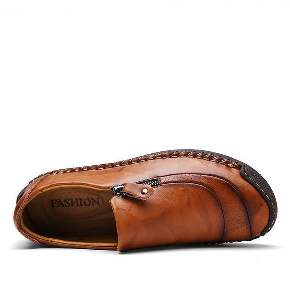 Men Hand Stitching Zipper Slip-ons Leather Shoes - Image 6