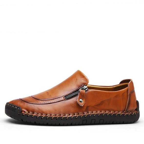 Men Hand Stitching Zipper Slip-ons Leather Shoes - Image 7