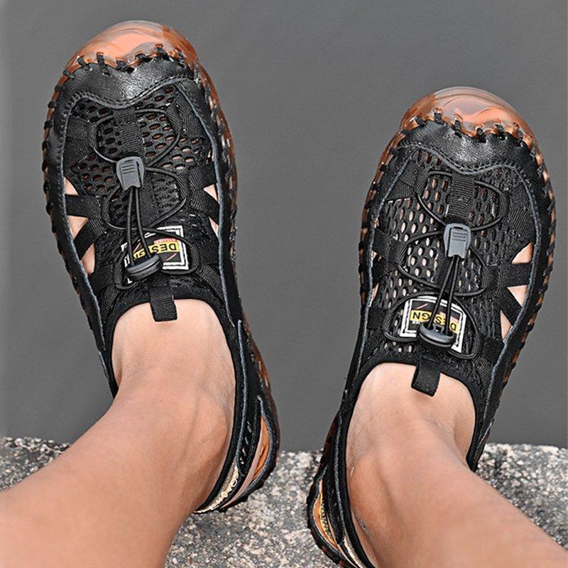 Men Outdoor Non-slip Hole Shoes Mesh Elastic Band Water Sandals - Image 12