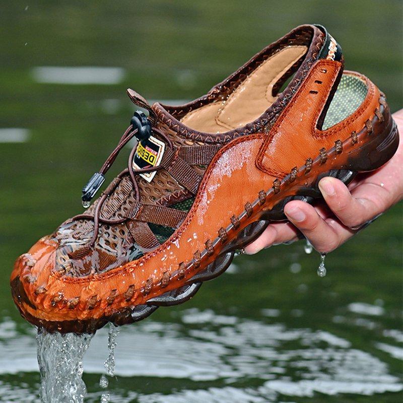 Men Outdoor Non-slip Hole Shoes Mesh Elastic Band Water Sandals - Image 5