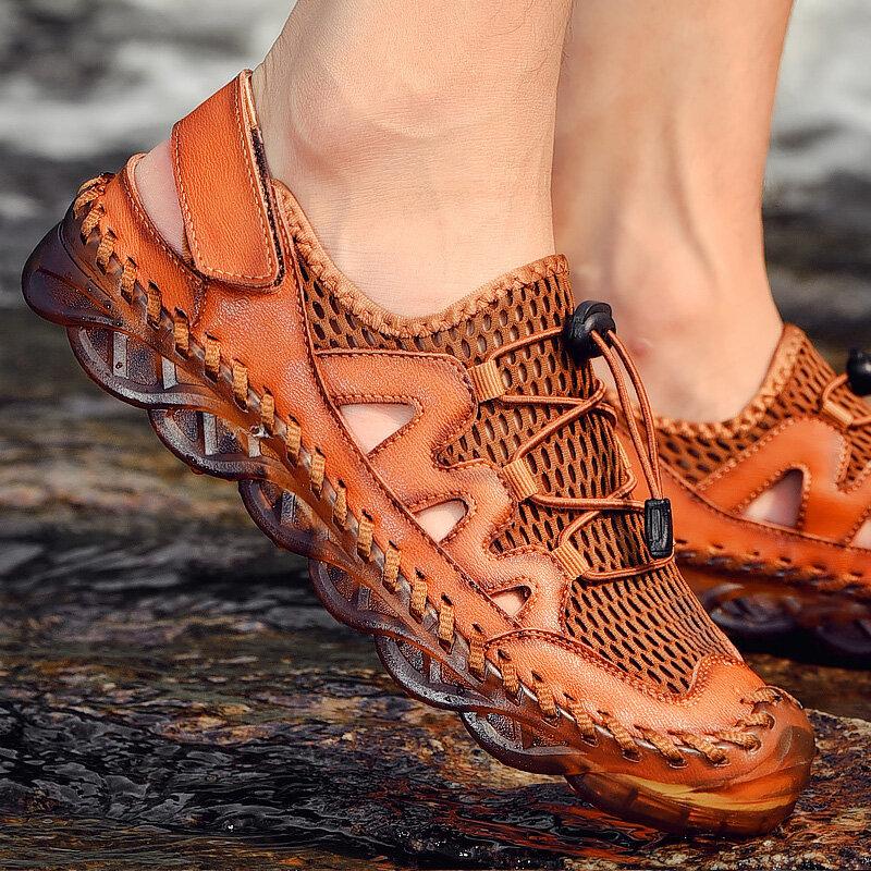 Men's Rubber Toe Cap Mesh Splicing Slippers Outdoor Water Sandals - Image 10