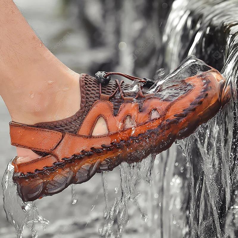 Men's Rubber Toe Cap Mesh Splicing Slippers Outdoor Water Sandals - Image 11