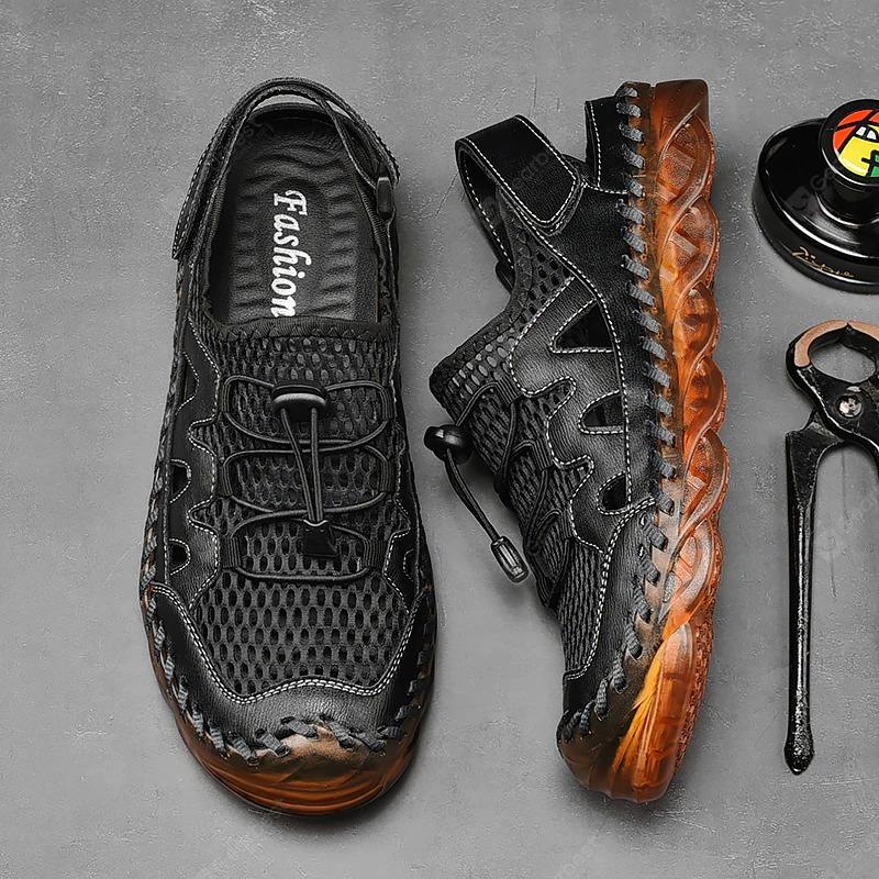 Men's Rubber Toe Cap Mesh Splicing Slippers Outdoor Water Sandals - Image 15