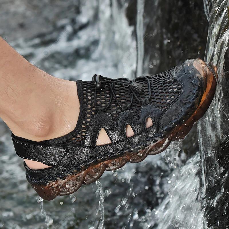 Men's Rubber Toe Cap Mesh Splicing Slippers Outdoor Water Sandals - Image 16