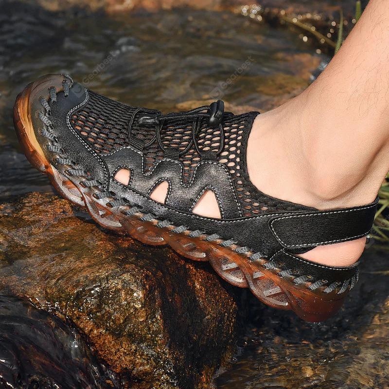Men's Rubber Toe Cap Mesh Splicing Slippers Outdoor Water Sandals - Image 17