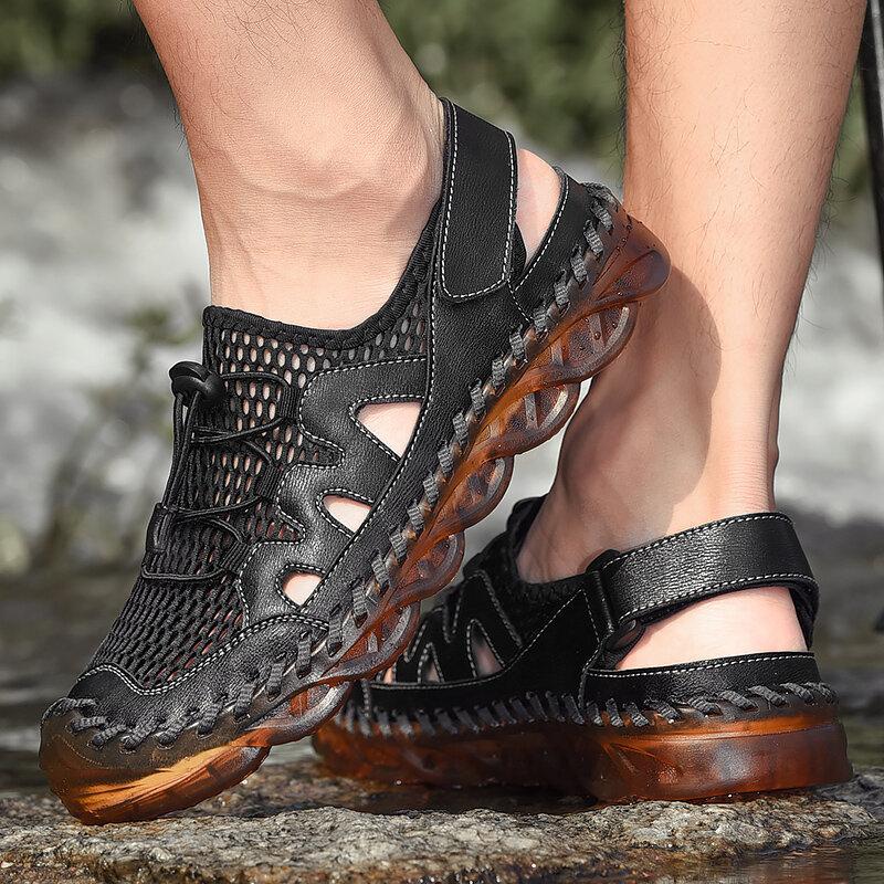 Men's Rubber Toe Cap Mesh Splicing Slippers Outdoor Water Sandals - Image 18