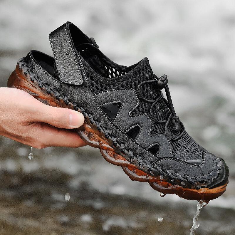 Men's Rubber Toe Cap Mesh Splicing Slippers Outdoor Water Sandals - Image 19