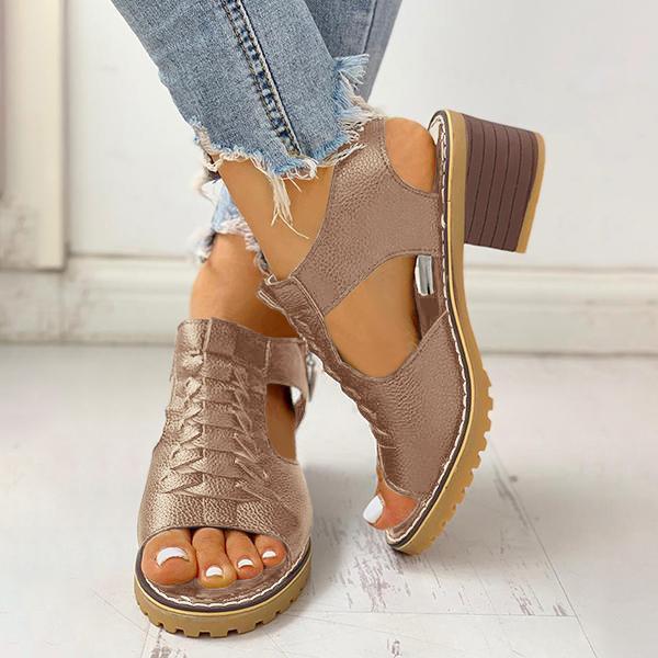 Women's Peep Toe Cutout Zipper Chunky Heeled Sandals - Image 8