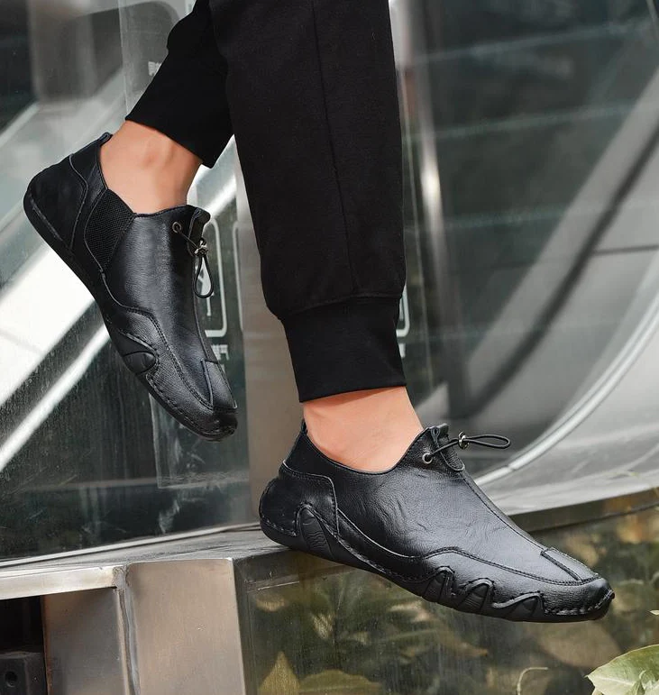 Men Loafers Casual Leather Flats Light Slip-on Moccasins - Image 9