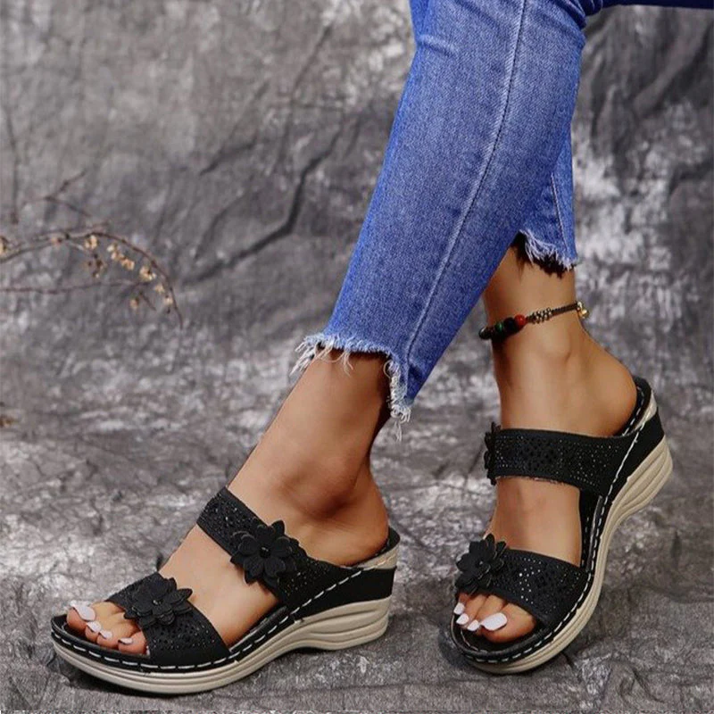 Women Casual Shoes Vintage Flower Fish Mouth Sandals - Image 10