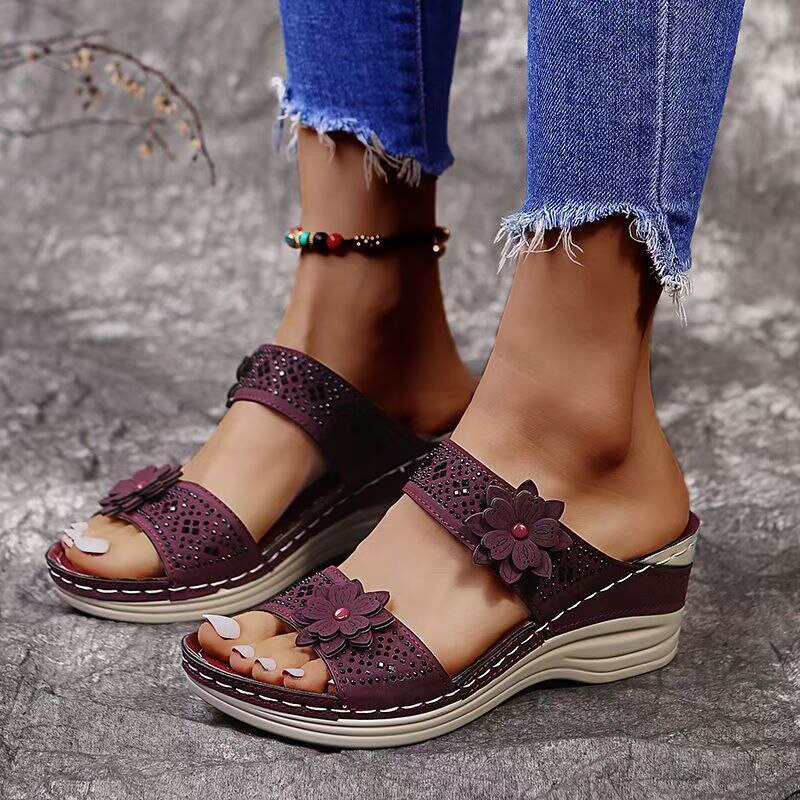 Women Casual Shoes Vintage Flower Fish Mouth Sandals - Image 4