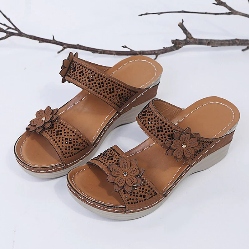 Women Casual Shoes Vintage Flower Fish Mouth Sandals - Image 5