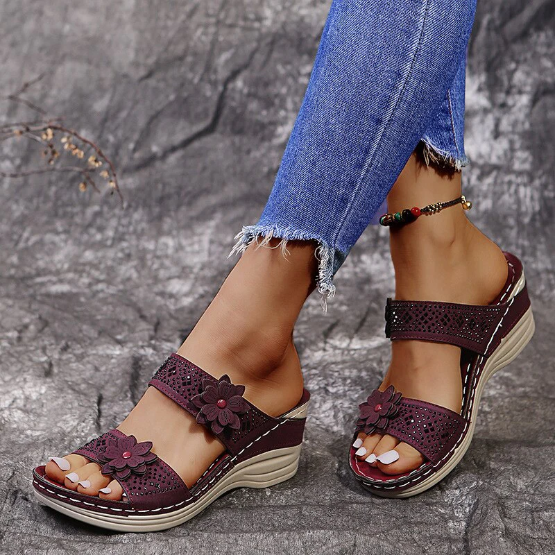 Women Casual Shoes Vintage Flower Fish Mouth Sandals - Image 9